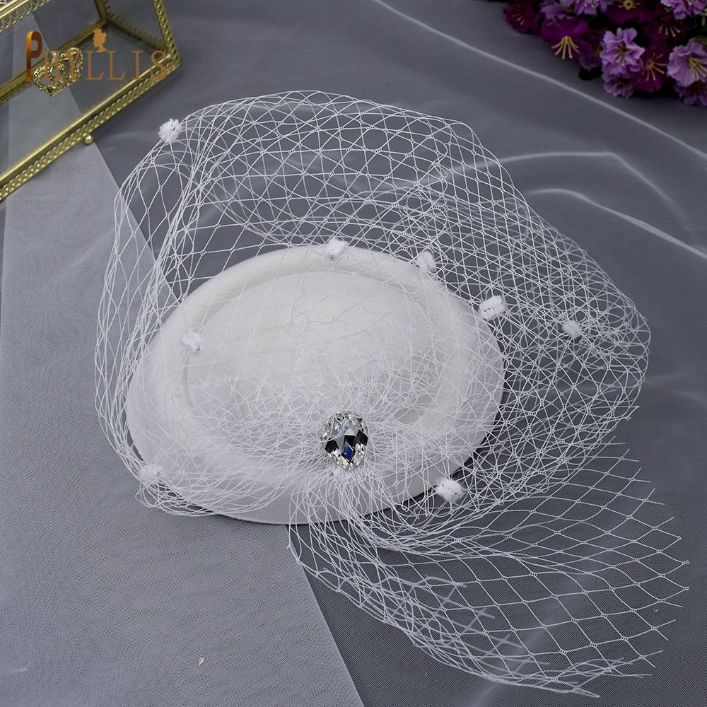 JM10-W-JM10 Birdcage Veil Black Veil Headband Wedding Fascinator Face Veils