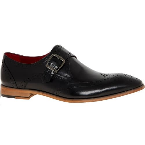 Leather Single Buckle Shoes - Black