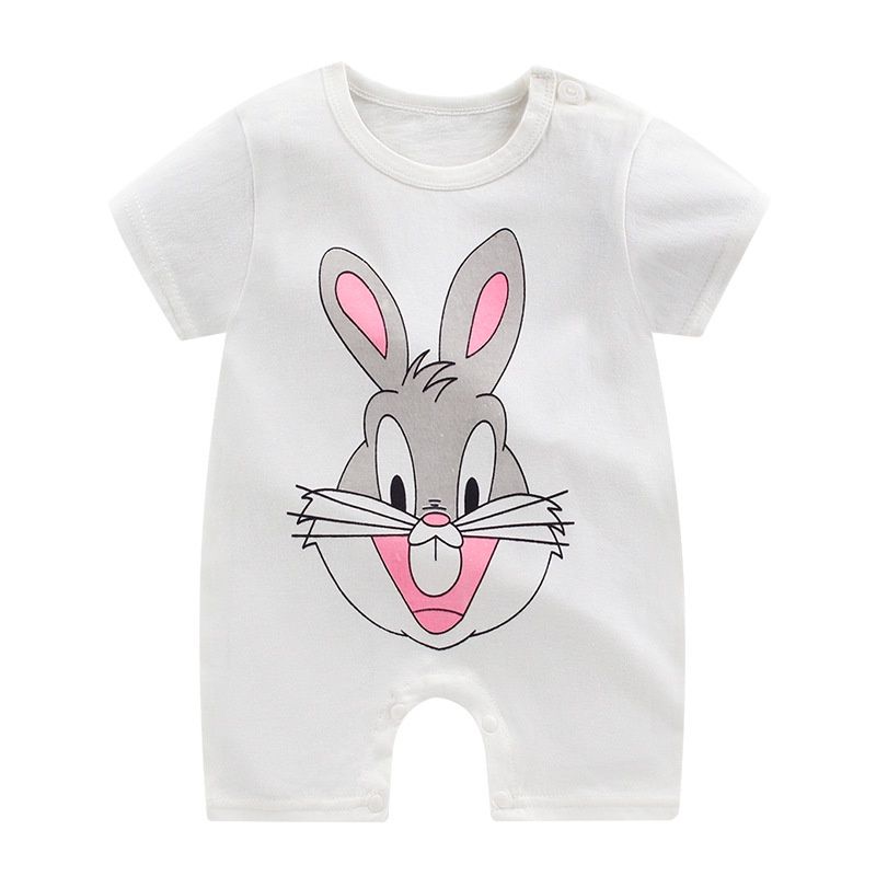 Baby Cartoon Cotton Short Sleeve Jumpsuit - White