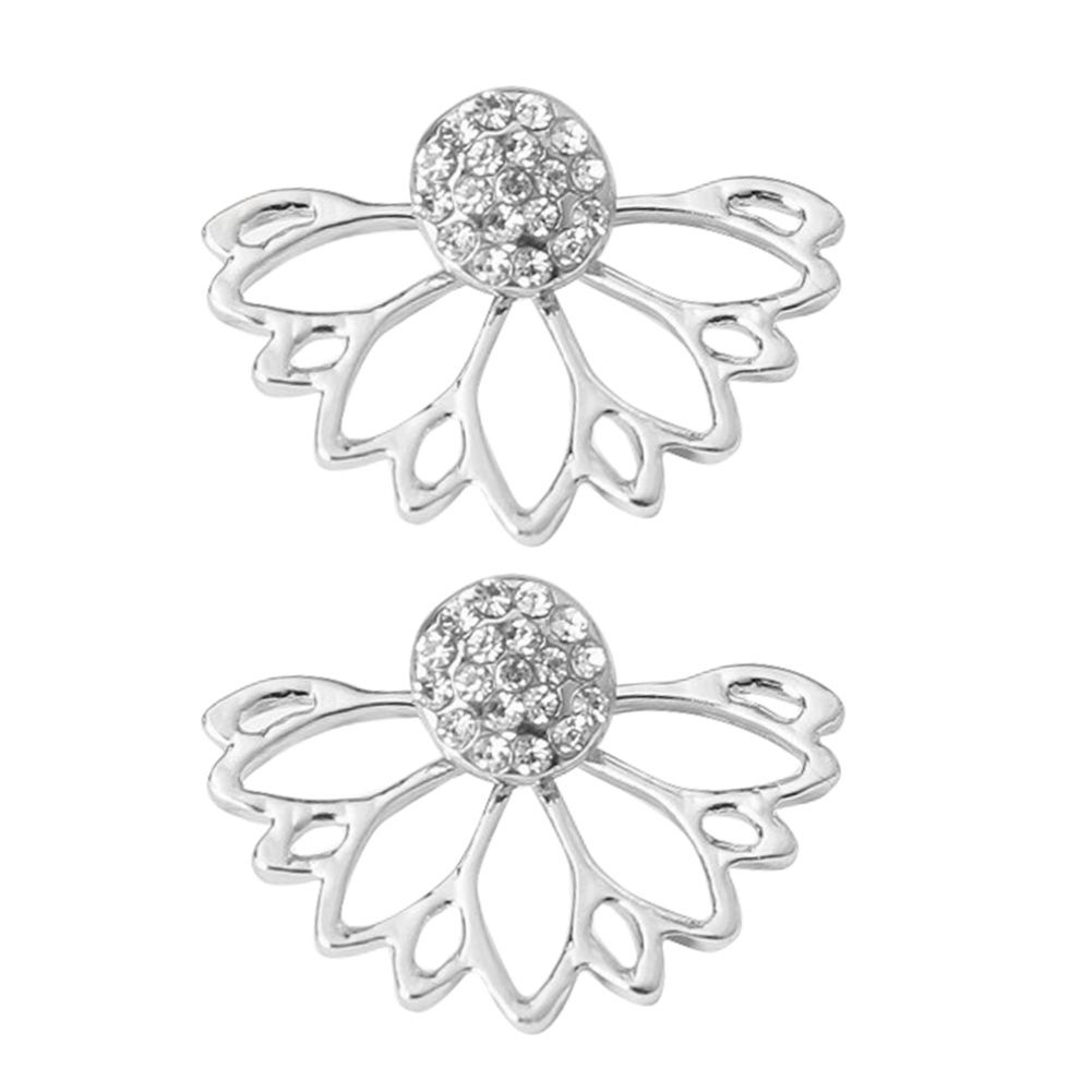 Women Fashion Shiny Rhinestone Hollow Out Ear Jacket-Silver