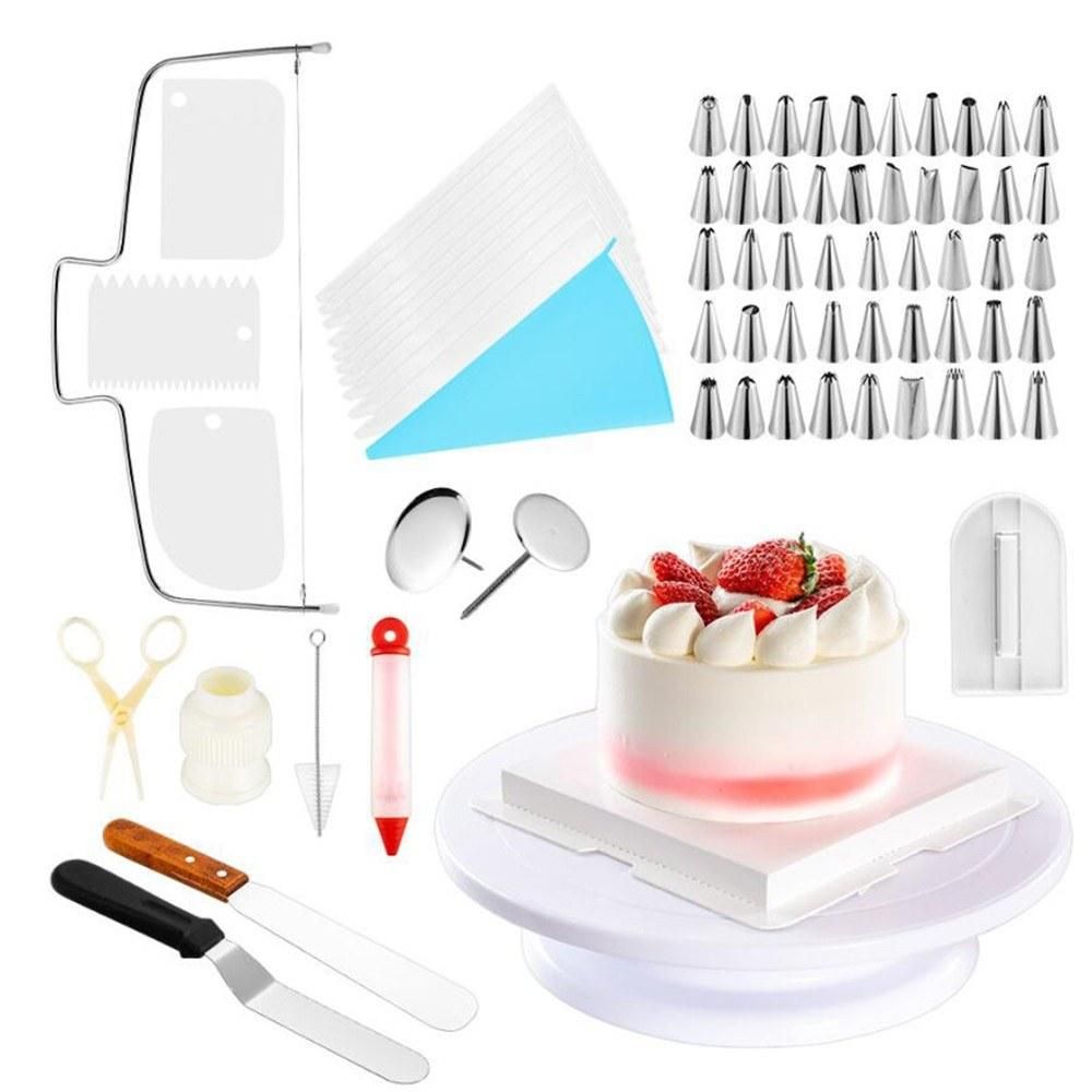 73Pcs Cake Decorating Tool Kit Baking Fondant Supplies Turntable Piping Bag Tip Spatula DIY Cake Cupcake Decorating Icing Tool Set