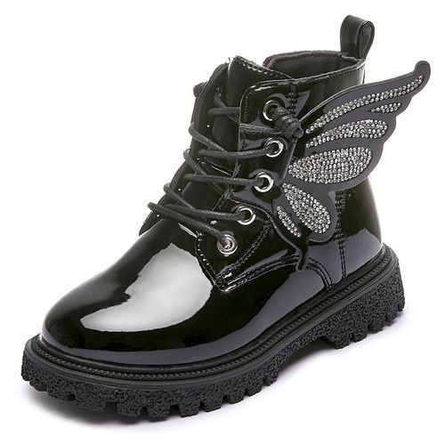 Girls Boots Fashion Children's Leather Short Boots-Black