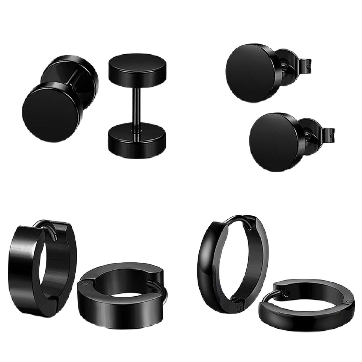 4 Pairs Earrings Set Safe Popular Stainless Steel-Black