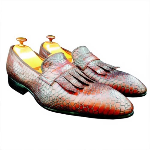 Men's Alligator Skin Almond Toe Loafers Shoe With Fringes