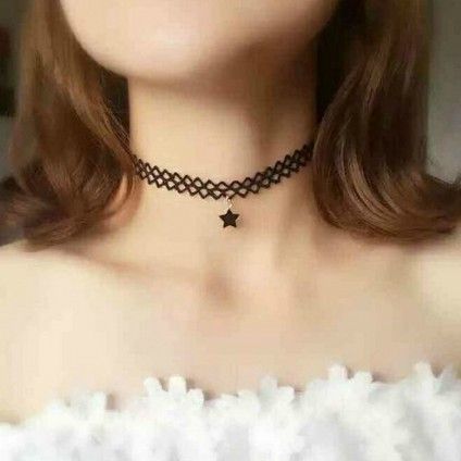 Women Star Choker Necklace Black