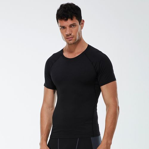 Men Summer Sports T-Shirt Short Sleeve Running Fitness Top（Black）
