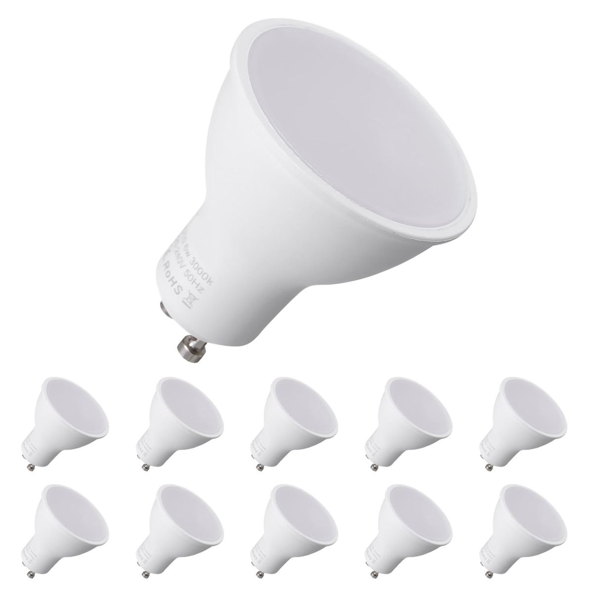 Tomshine 6W GU10 LED Bulb Lamp 60W Halogen Lamp Replacement 3000k Warm White 550 Lumen 120° Beam Angle 10Pack