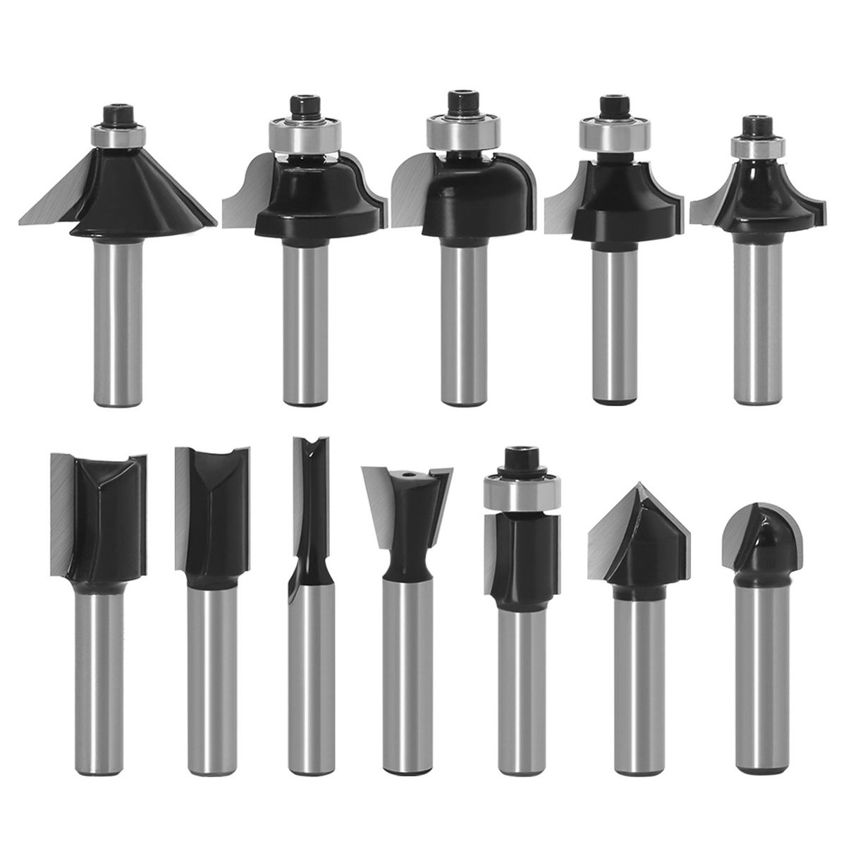 12Pcs Tungsten Carbide Router Bits Set Trimming Straight