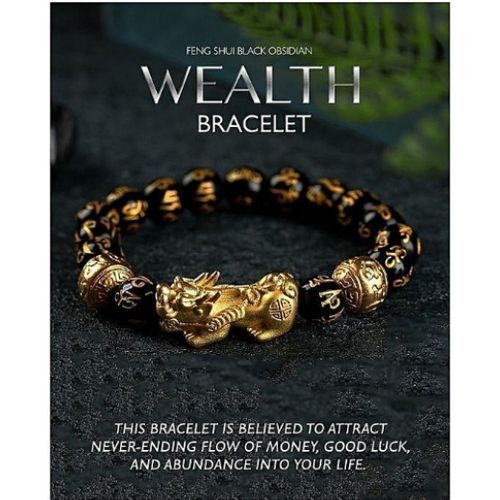 Pure Natural Feng Shui Black Obsidian Wealth Bracelet