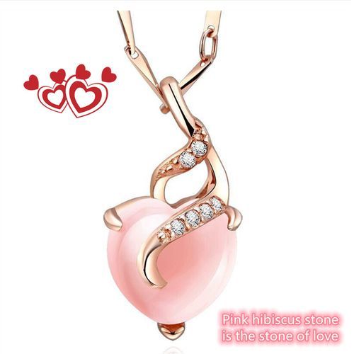 S-925 Plating Rose Gold Lady Necklace With Pure Hibiscus Stone Love Pendant