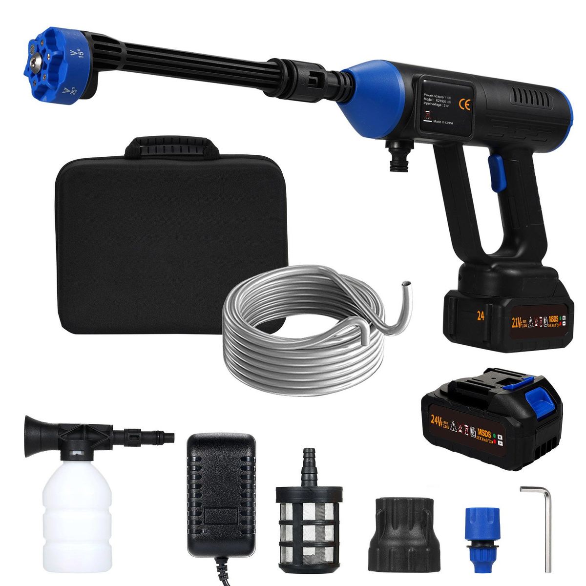 Handheld Pressure Washer Portable Powerful Cleaner 50bar/725PSI 350W Cordless Power Washer with Rechargeable 2 Pack 1500mAh*10 Battery Brushless Motor 6in1 Injection 10m Tube Toolbox Package Car Washer Gun for Home Floor Clea