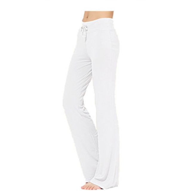 Women Solid Color High Waist Drawstring Wide Leg Long Pants Yoga Dance Trousers Wide Leg For Yoga Running Jogging Gymnastics(#White)