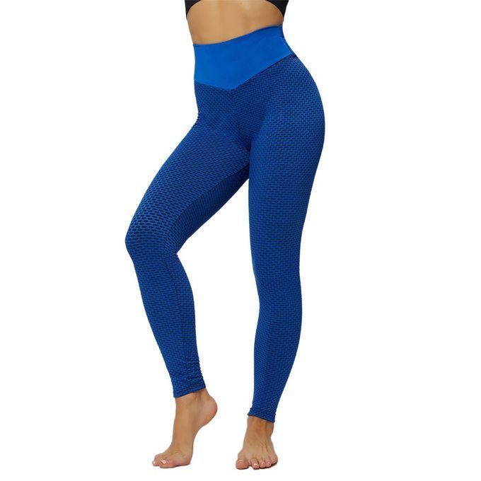 High Waist Beauty  O Ks Honey Omb Hip Lift Fitness Yoga Elasti  Pants-blue-S