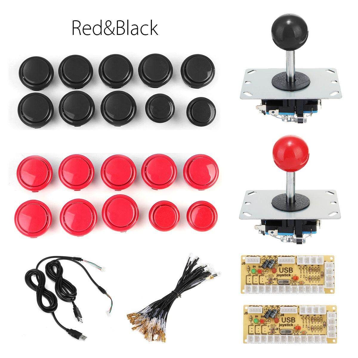 2 Player Arcade Kit USB Encoder To PC Joystick 20 Buttons For MAME Controller Red And Black