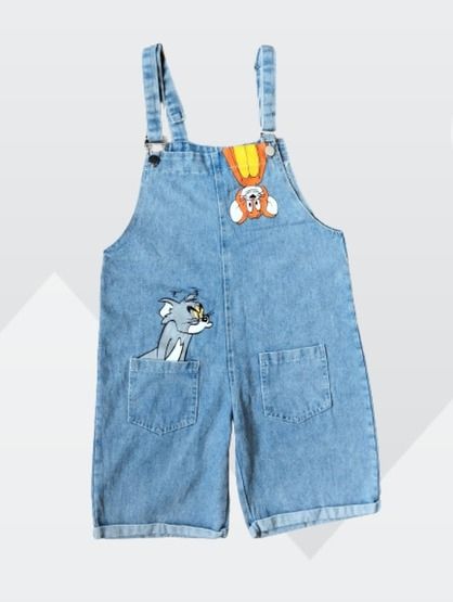 Pattern Overall Denim Short For Ladies