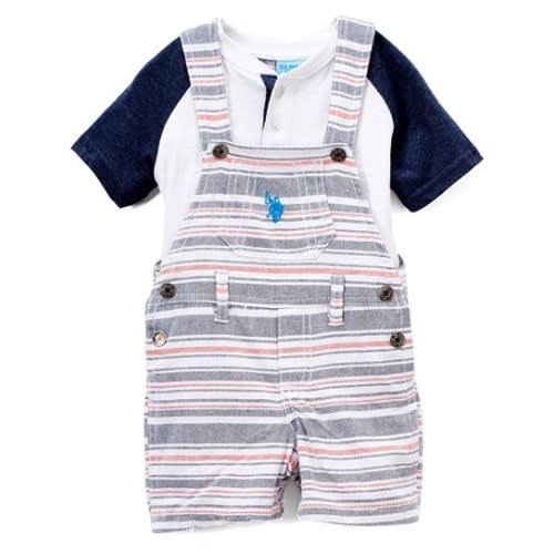 Baby Boys Henley White Bodysuit With Stripe Shortalls