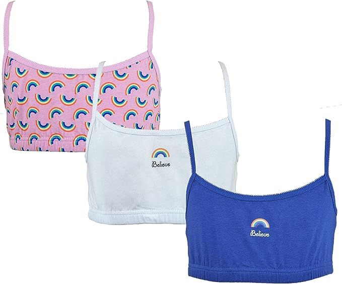 Girls 3-Pack Girls' Rainbow-Printed Cotton Crop Bralettes