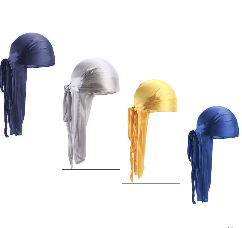 Titan Durags 4 In 1Titan Durag Silk Red,black, Blue And Grey Long Doo Rag