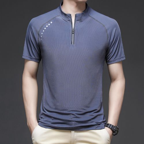 Small Stand-up Collar Stretch Ice Silk Breathable Quick Dry Men's Polo Shirt