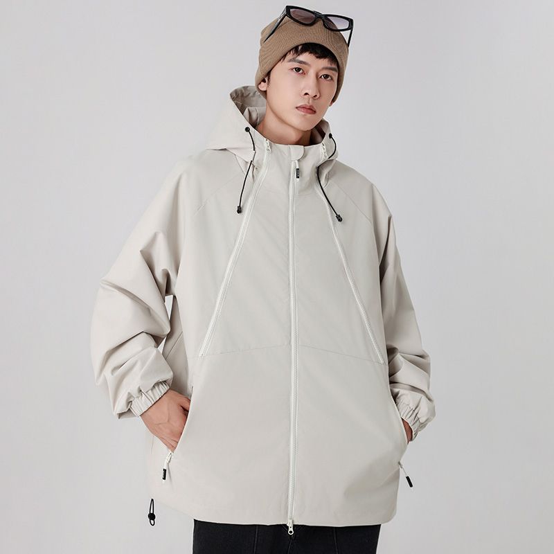 2023 Autumn New Unisex Jacket Men's Hooded Loose Tide  Tooling Waterproof Jacket White
