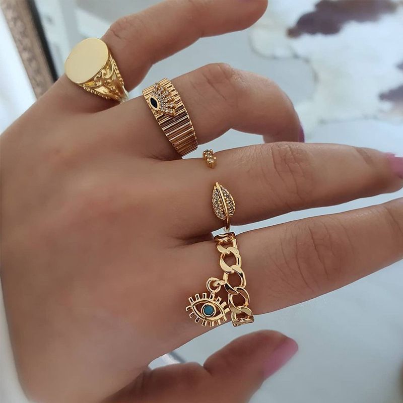 Gold-plated  Eye Leaf Open Ring Set Of 4 Sets