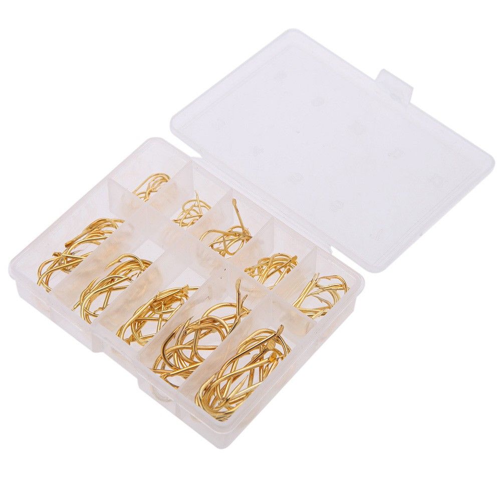 Golden 100PCS 10 Size Fishing Hooks Sharpened Fishing Needle