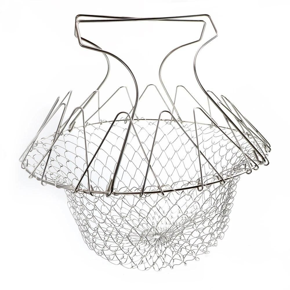 Fryer Tool Foldable Kitchen Tool Steam Rinse Strainer Cooking Basket Stainless Steel Colander