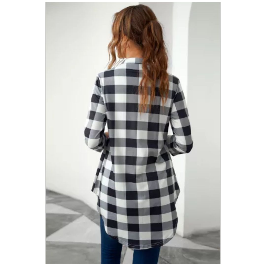 R Black 3/4 Sleeve Split Neck Flowy Tunic Top
