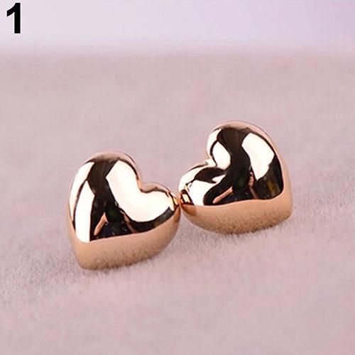 1 Pair Fashion Women Cute Small Heart Charm Ear Stud-Gold