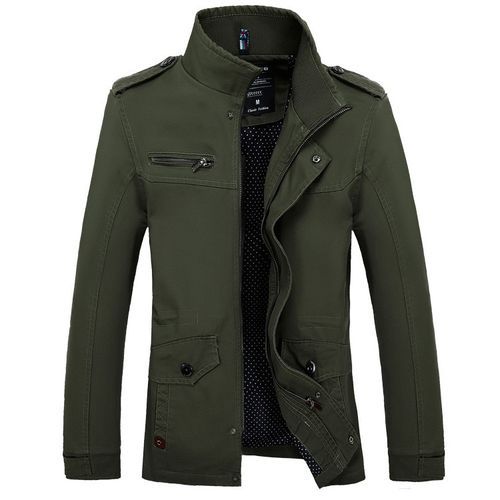 Men's Jackets Autumn Winter Mens High Quality Standing Collar Long Cotton Coats Male Solid Color Zipper Warm Outwears
