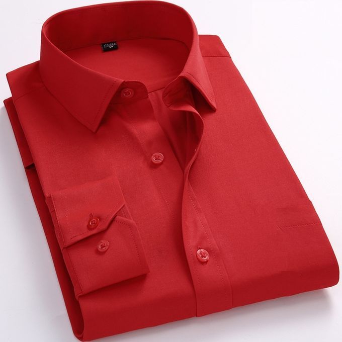 Men Corporate Quality Plain Long Sleeve Red Shirt