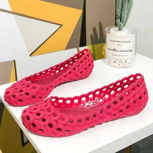 Sandals Rain Shoes Women Shallow Low Top Flat Bottom Hollow Shoes Rose Red