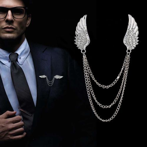 Suit Badge Angel Wing Chain Pin Clasp Collar Pin
