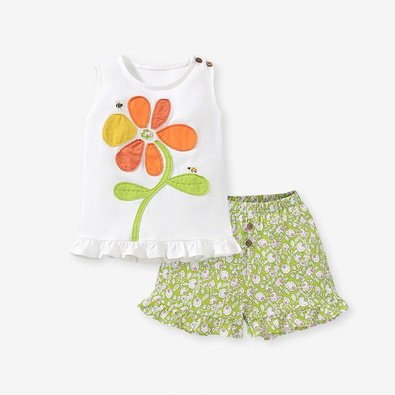 2023 Girls' Suit Cute Flowers Girls Two-Piece Suit Children's Summer Clothing Casu