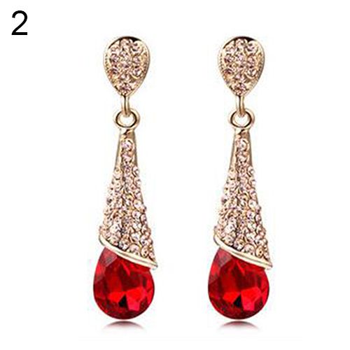Women Waterdrop Chandelier Rhinestone Full Zircon Earrings Ear Stud Ear-clip-Red (stud)