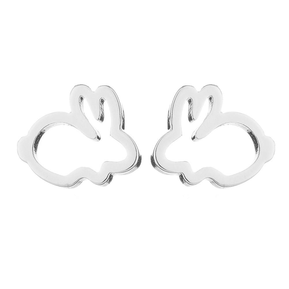Sweet Hollow Rabbit Ear Studs Bunny Earrings Women-Silver