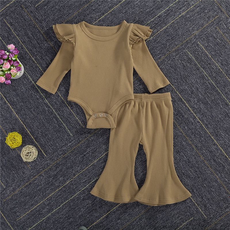 2Pcs Toddler Kids Baby Girl Ruffle Bodysuit Romper Top
