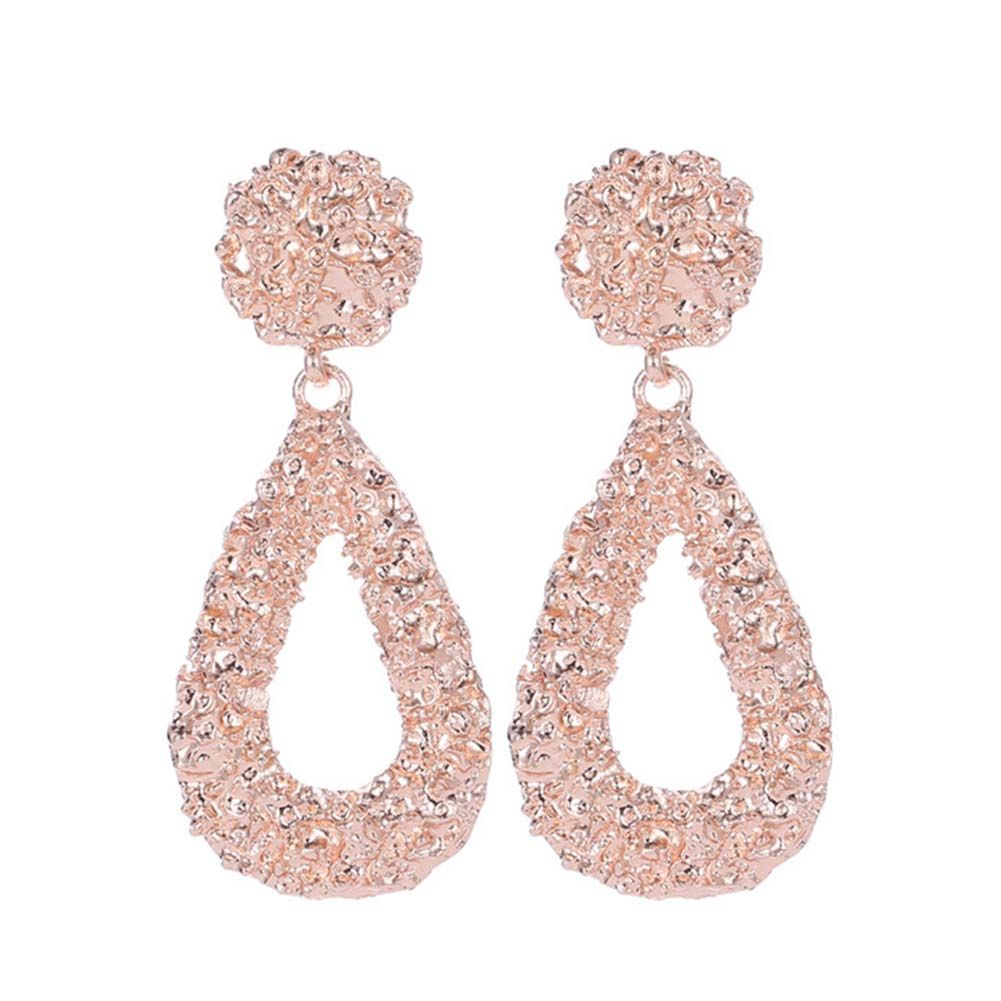 Bohemia Women Geometric Emboss Hollow Teardrop-Rose Gold