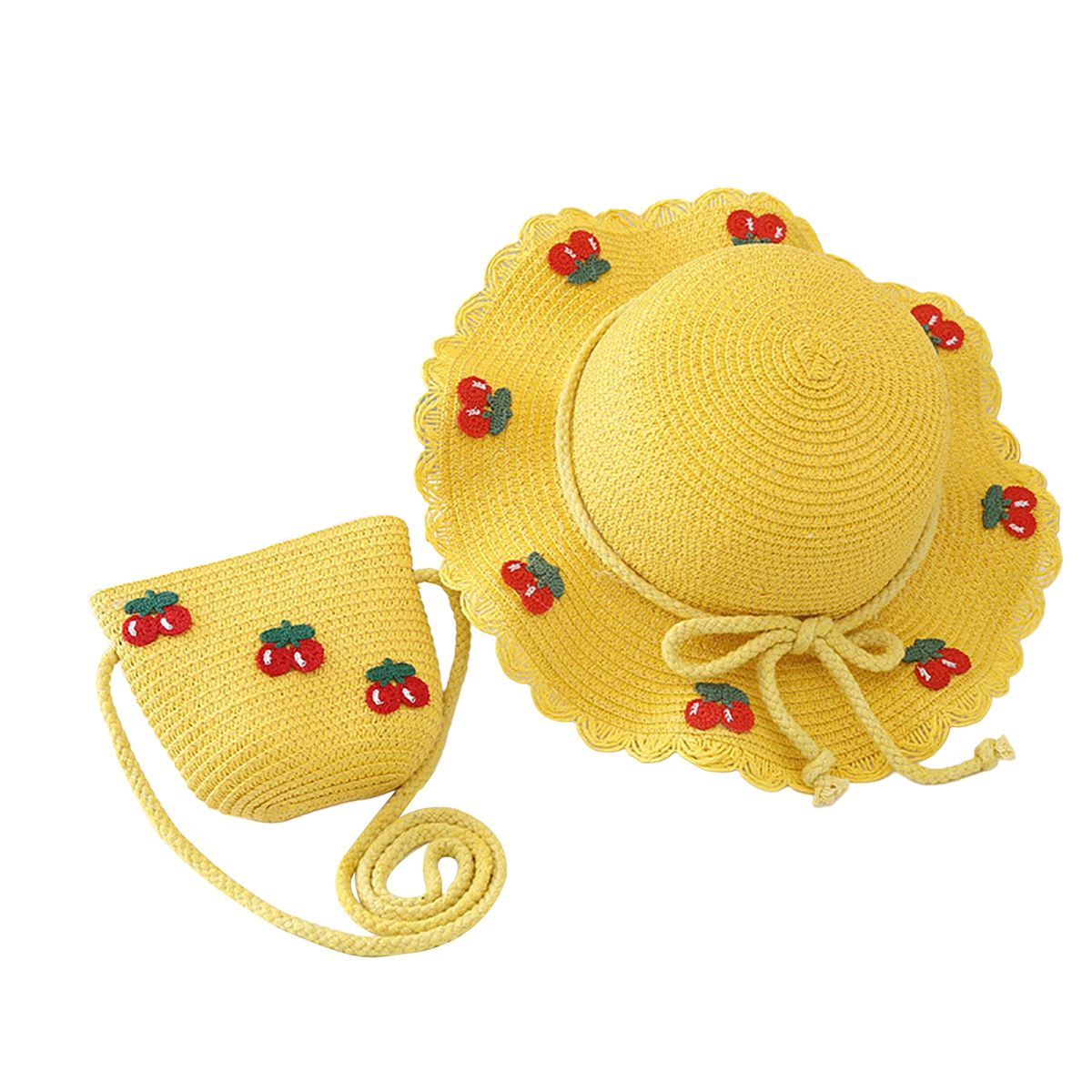 Hat Bag Set Baby Girls Breathable Straw Hat Handbag Yellow