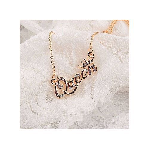 Queen Letter Pendant Necklace Gold