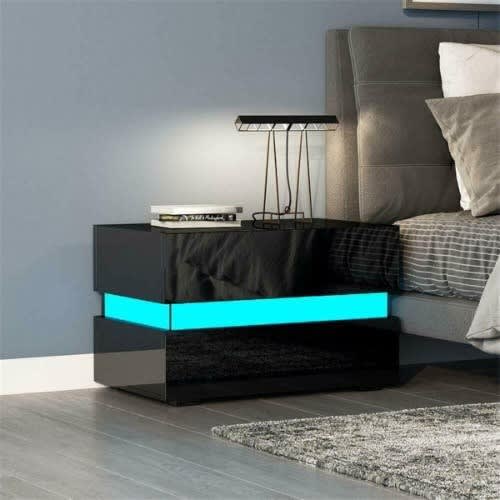 Modern Bedroom LED Nightstand Storage - Black