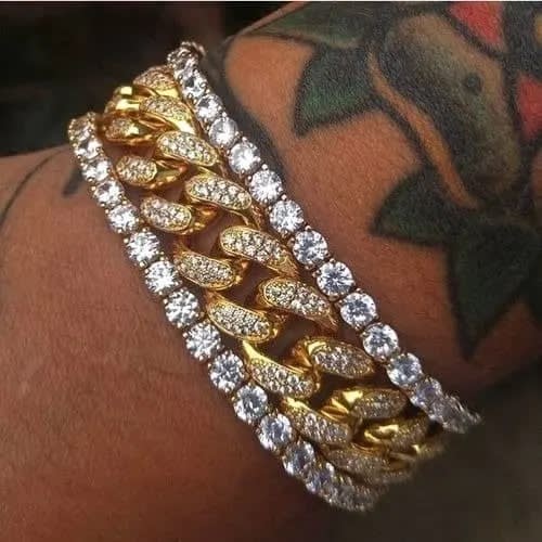 3 In 1 Full Studded Stone Cuban Hand Chain - Unisex