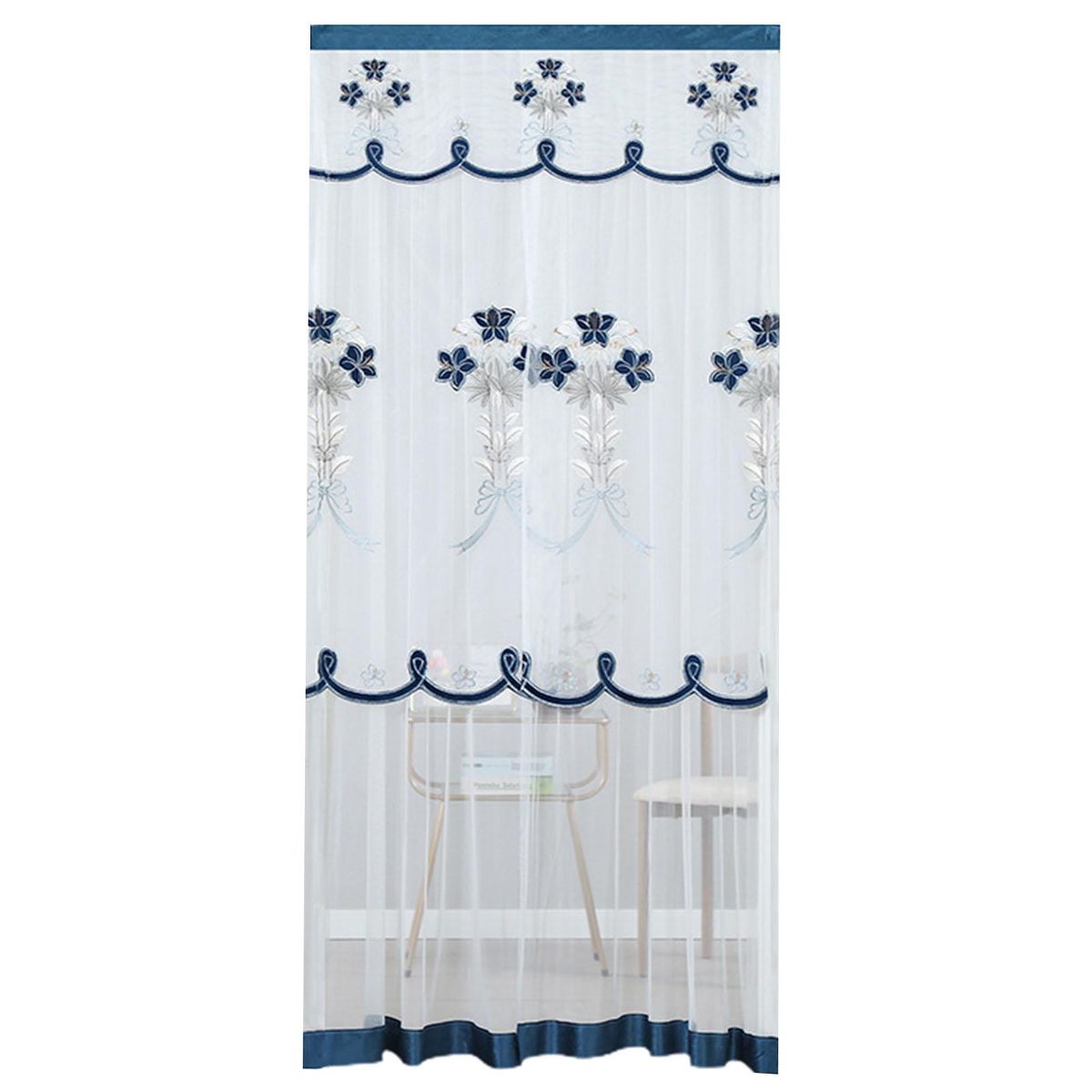 Window Curtain No Punch Window Door Curtain Blue
