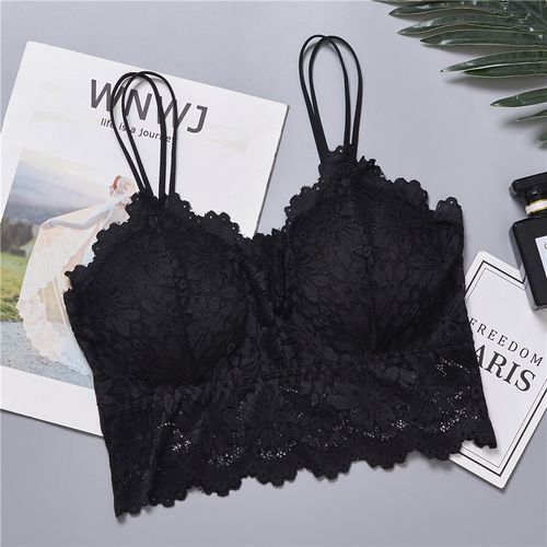 Black Lace Bra Wireless Plus Size Padded Top Sexy Women Bralet Seamless