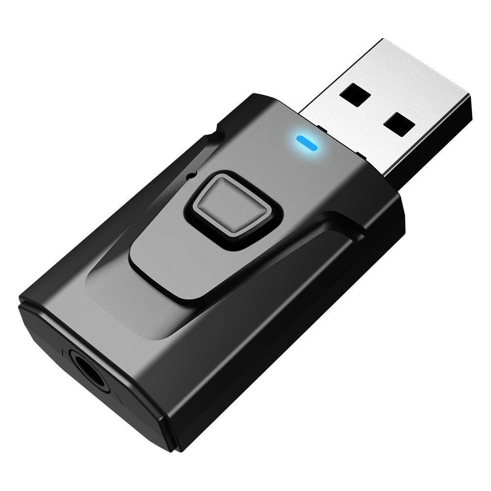 USB BT5.0 Audio Transmitter Receiver 2-in-1 BT Audio Adapter with AUX Port for Home/Car Stereo/PC Answer Phone Calls at One Button