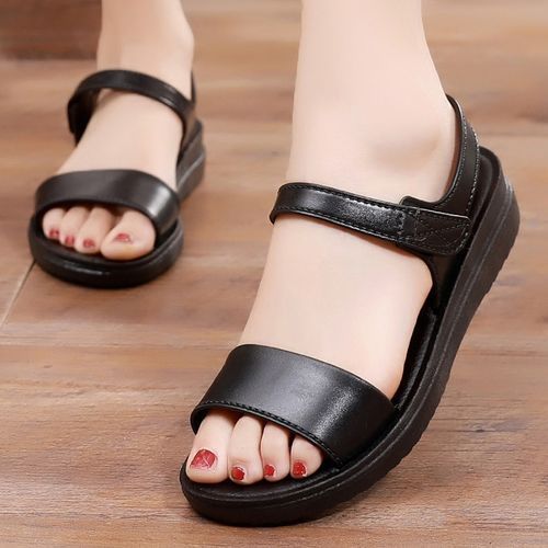 Ladies Fifth Sandals Wedge Heels Large Size Flat Sandals And Slippers-Black