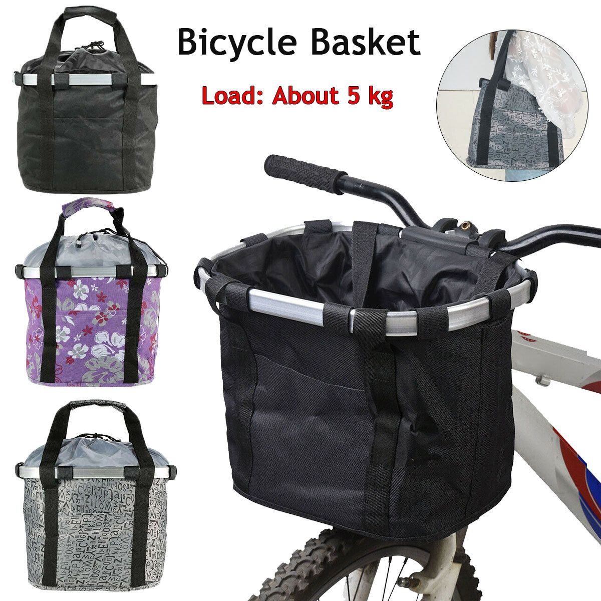 Detachable Bicycle Front Basket Bike Handlebar Basket Pet Carrier Frame Bag Bike Parts Grey