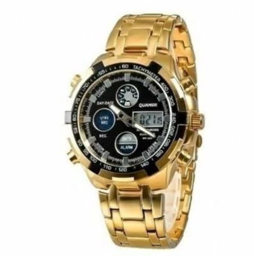 Men's Chain Watch With Black Face - Gold