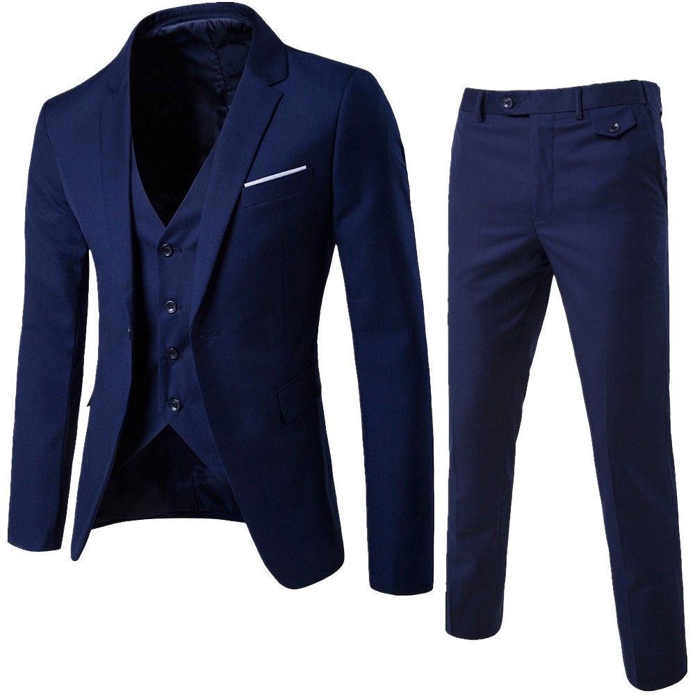 (Navy)Male Suit Sets Slim 3-piece Suit Business Formal Wedding Suits For Men Party Jacket Two Piece Pants Men Clothes Droshipping RA
