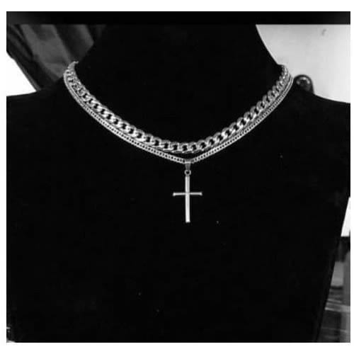 Cuban Link Chain With Cross Pendant - Silver
